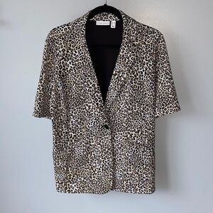 Leopard Print Susan Graver Printed Liquid Knit Fusion Short-Sleeve Blazer Sz M